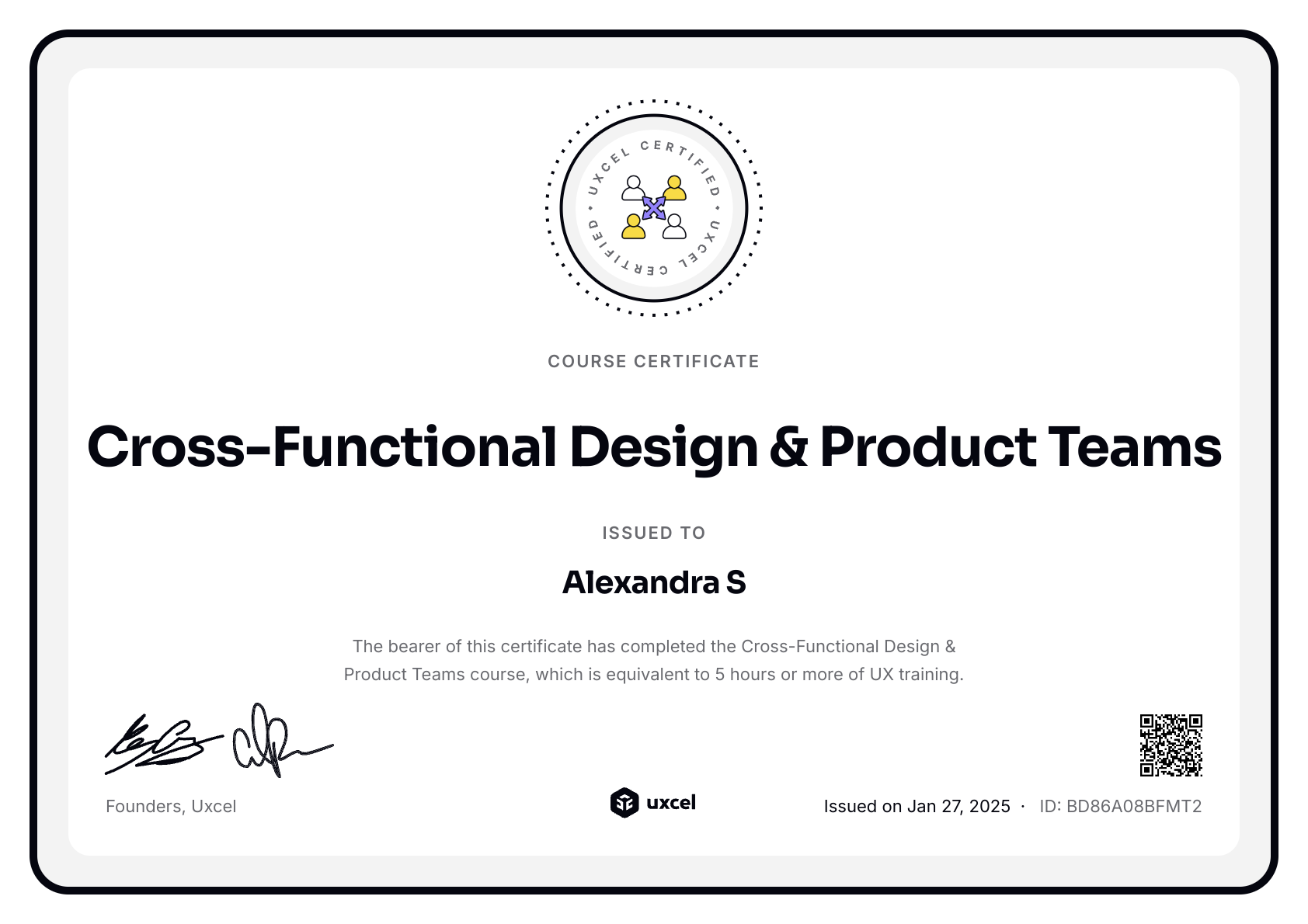Alexandra S's certificate